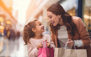 Mom with her daughter go shopping