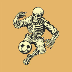 Skull Playing Football Vector Stock Illustration