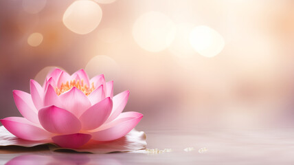 Pink water lily or lotus flower with bokeh background with copyspace. Concept Vesak day Buddhist lent, Buddha birthday - obrazy, fototapety, plakaty
