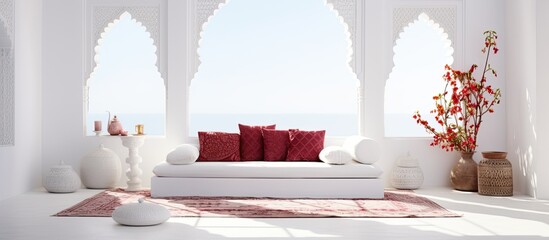 Moroccan-inspired oriental-style decorations with Turkish and Arabic influences in a white room. - obrazy, fototapety, plakaty