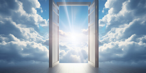 divine doors to heaven in blue sky Heavenly PortalsMystical Doors Amidst the Blue Sky