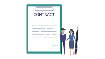 契約書に署名をして契約を交わす2人のビジネスパーソン