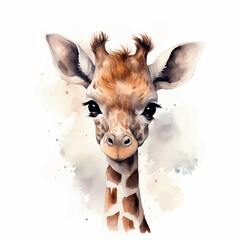 illustration watercolor baby giraffe white background - obrazy, fototapety, plakaty