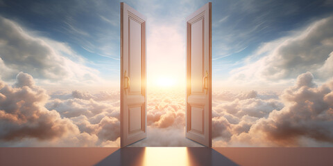 A door to heaven with a sky background Heaven's Portal Enchanting Door Framed by the Infinite Sky