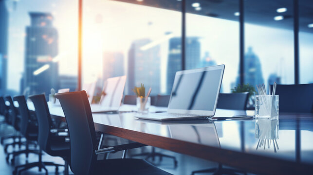 Empty office open space. Business conference room interior company background.