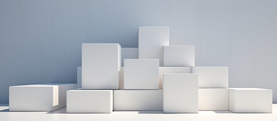 Minimal modern product presentation with abstract white cobblestone blocks in a 3D rendered background.