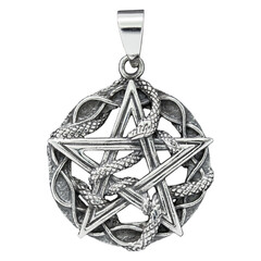 Silver Pentogram with snake pendant. 925 silver. Occult accessory, dark magic. Satan, Baphomet,...