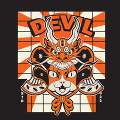 funny vector illustration of cat as a samurai , it can be use for shirt design or poster	
