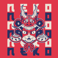 funny vector illustration of cat as a samurai , it can be use for shirt design or poster	
