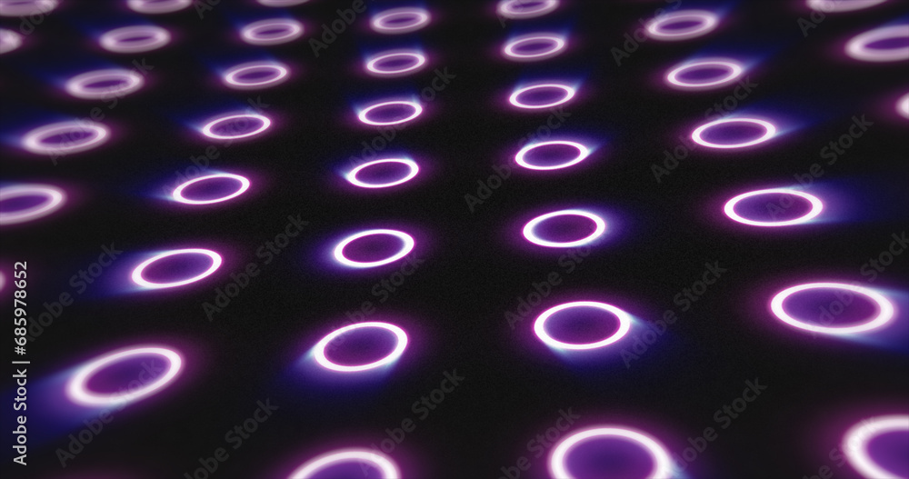 Poster abstract purple pattern of glowing geometric circles loop futuristic hi-tech black background