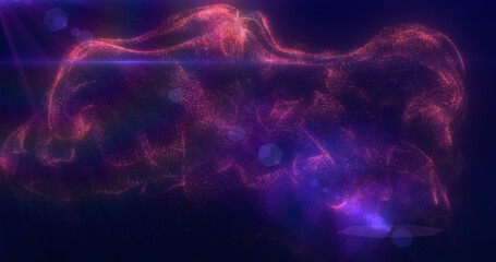 Abstract floating liquid from energy purple particles glowing magical background