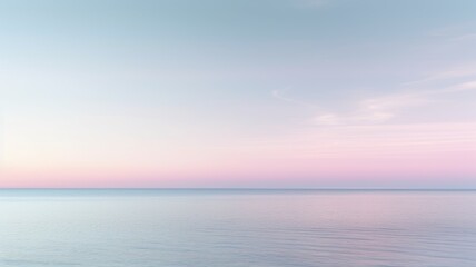 Fototapeta na wymiar Clear blue sky sunset with glowing pink and purple horizon on calm ocean seascape background. Picturesque generative ai