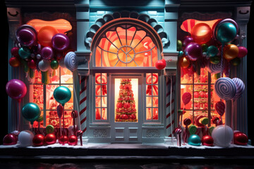 Obraz premium Christmas window display of a candy store