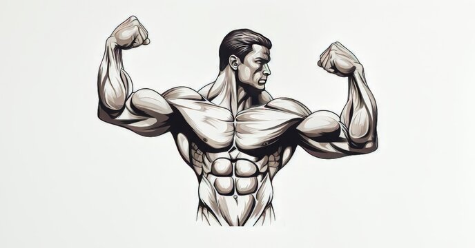 Virtual Sculpt: Witness the Fusion of Digital AI and Muscular Mastery in an Epic Bodybuilder Flex Illustration