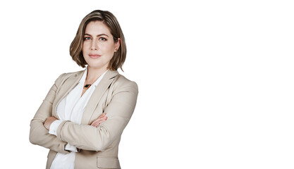 Portrait, arms crossed and professional woman confident in business franchise, company enterprise...
