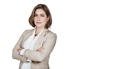 Portrait, arms crossed and professional woman confident in business franchise, company enterprise or management work. Pride, job experience and consultant isolated on transparent, png background