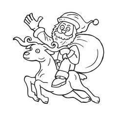 Santa with deer hand drawn illustration element vector