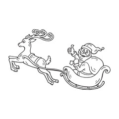 Santa with deer hand drawn illustration element vector