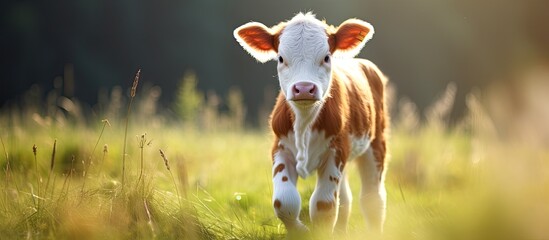 Gorgeous calf in the field - obrazy, fototapety, plakaty