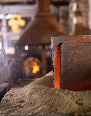 Foundry ferrous metal is melted in an induction furnace of metallurgical plant