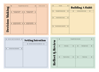Set of printable vector reflection, habit, intention, manifestation planner template for journaling