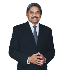 Portrait, confident business man and ceo isolated on a transparent png background. Face, mature...