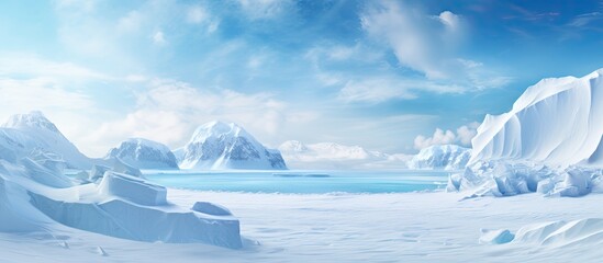 Fototapeta na wymiar Gorgeous winter backdrop with an Antarctic glacier in snow.