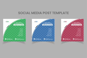 Modern, clean and abstract shapes business social media post template set | Blue, Green and Red gradients