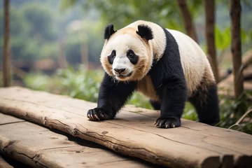 Poster Im Rahmen giant panda walking on wood © Shakeel