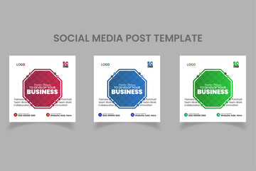 Abstract shapes business social media post template set | Blue, Green and Pink gradients