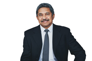 Portrait, happy business man and ceo isolated on a transparent png background. Face, mature...