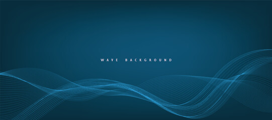 Vector blue gradient abstract background with dynamic blue waves, lines and particles.