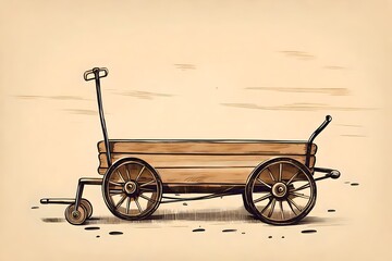 Fototapeta na wymiar vintage style hand drawing of an old antique pull wood wagon