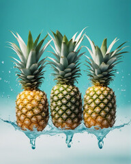 Obraz premium Pineapple in the water colour splash generated by AI
