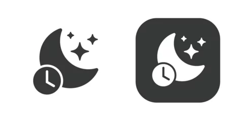 Fototapeten Sleep time night mode simple icon graphic vector set, nighttime bedtime black white pictogram shape silhouette, do not disturb silence status moon crescent with clock symbol glyph image clipart © vladwel