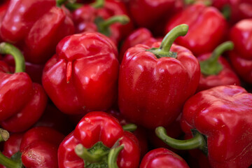 Red pepper on market counter