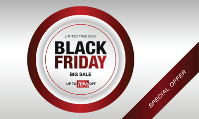 Black friday sale promotion banner. Black friday silver, red & metallic sale banner template. Vector-stock
