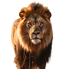 Lion standing isolated on a white background, cutout PNG file.