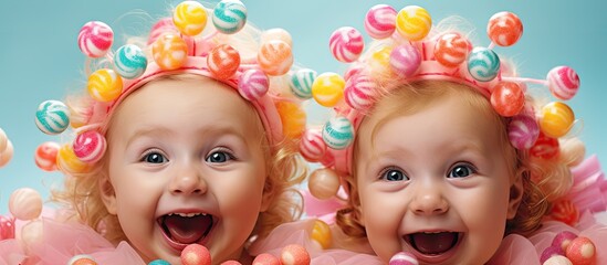 Twins baptized with candy decorations. - obrazy, fototapety, plakaty