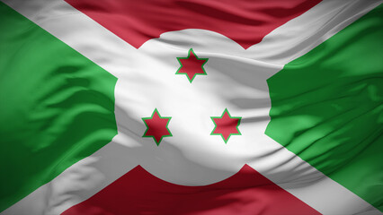 Close-up view of Burundi National flag waving in the wind.