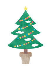水彩タッチの手描き風クリスマスツリーのイラスト