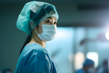 portrait of Asian woman surgeon in emergency room performing surgery