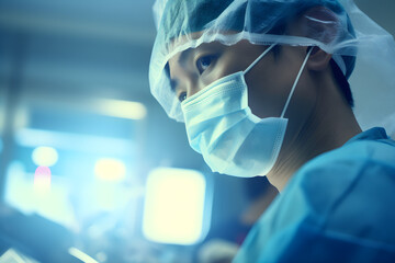portrait of Asian surgeon in emergency room performing surgery - obrazy, fototapety, plakaty