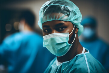 portrait of African American surgeon in emergency room performing surgery