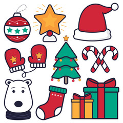 Christmas and New Year icons set. Vector illustration of Christmas elements