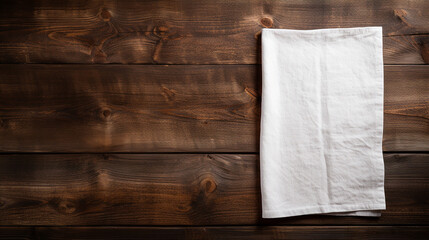 white napkin on dark wooden background