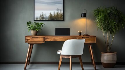 Modern home office with desk and chair.