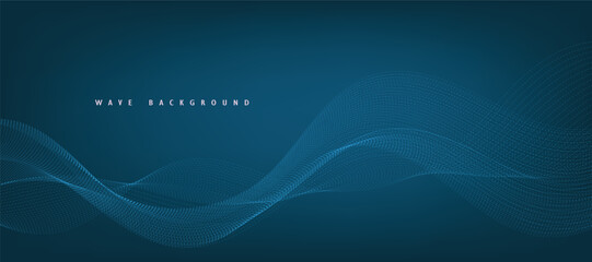Vector blue gradient abstract background with dynamic blue waves, lines and particles.