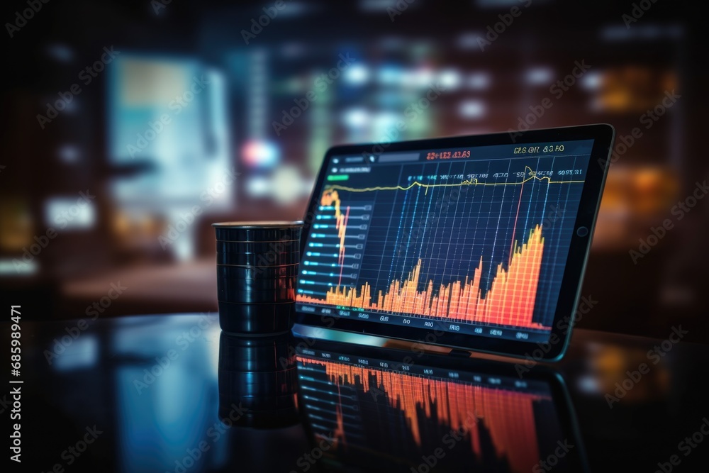Poster stock trading on a touchscreen tablet. a financial analyst using a tablet computer with stock charts
