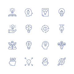 Creativity line icon set on transparent background with editable stroke. Containing idea, education, brainstorming, intelligence, love, creative, creativity, innovation, creative thinking, opportunity